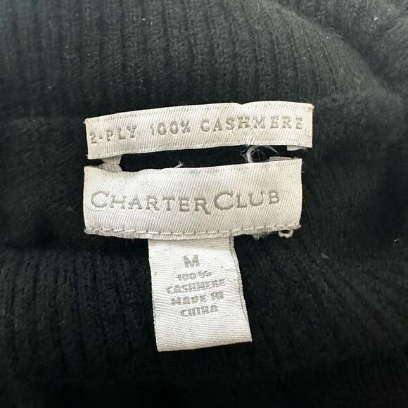 CHARTER CLUB 2-Ply 100% Cashmere Black Cowl Neck Ribbed Knit Sweater sz M - Picture 6 of 7